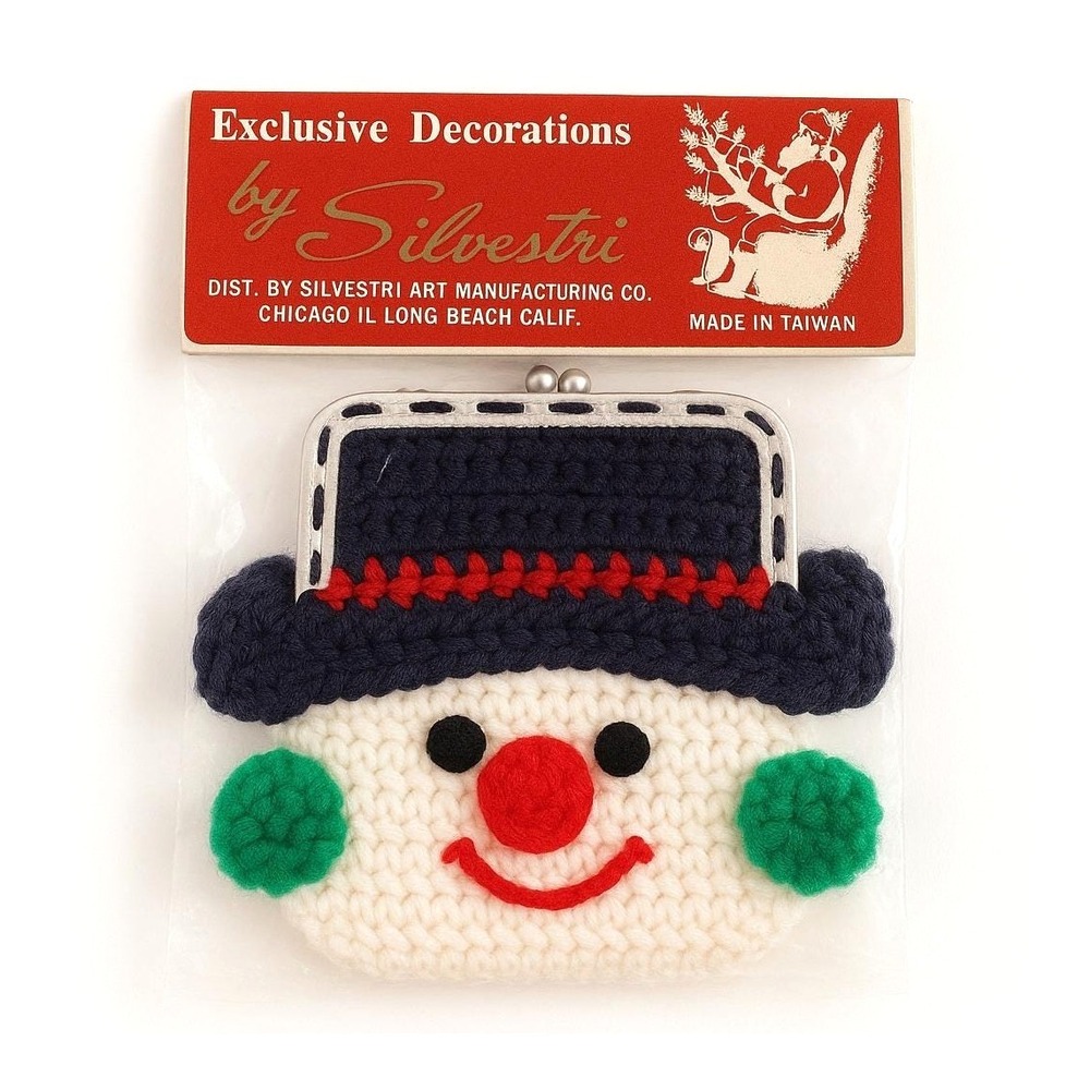 Silvestri Crochet Snowman Coin Purse Vintage Christmas Holiday Kitsch Deadstock